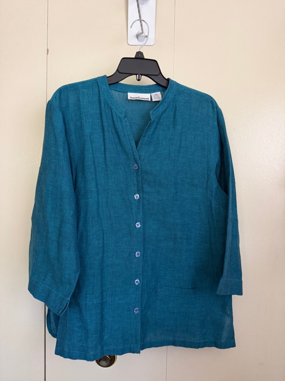 Serengeti Teal Button-Front Linen Top
